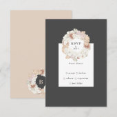 Gray Pampas Charcoal Wreath Boho Monogram Wedding RSVP Kaartje (Voorkant / Achterkant)