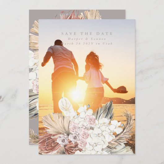 Gray Pampas Grass Floral Ultimate Tropical Oerwoud Save The Date (Voorkant / Achterkant)