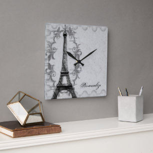 Gray Paris Grunge Wall Clock Vierkante Klok