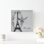 Gray Paris Grunge Wall Clock Vierkante Klok (Huis)