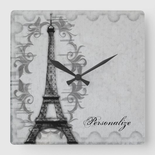 Gray Paris Grunge Wall Clock Vierkante Klok (Voorkant)