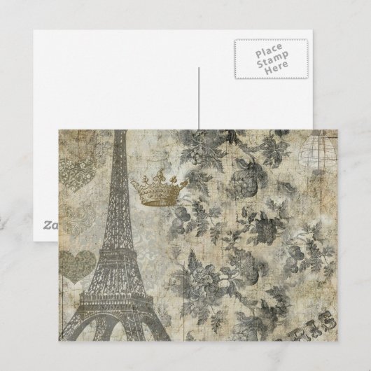 Gray Parisian Collage Briefkaart (Voorkant / Achterkant)