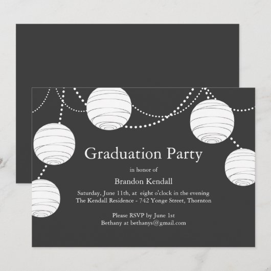 Gray Party Lantern Afstuderen Invitation Kaart (Voorkant / Achterkant)
