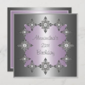 Gray Pastel Paars Silver Jewel Lijst Birthday Kaart (Voorkant / Achterkant)