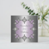 Gray Pastel Paars Silver Jewel Lijst Birthday Kaart (Staand voorkant)