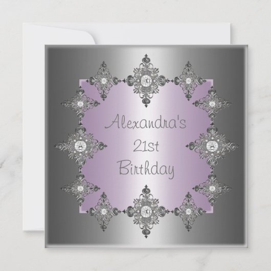 Gray Pastel Paars Silver Jewel Lijst Birthday Kaart (Voorkant)