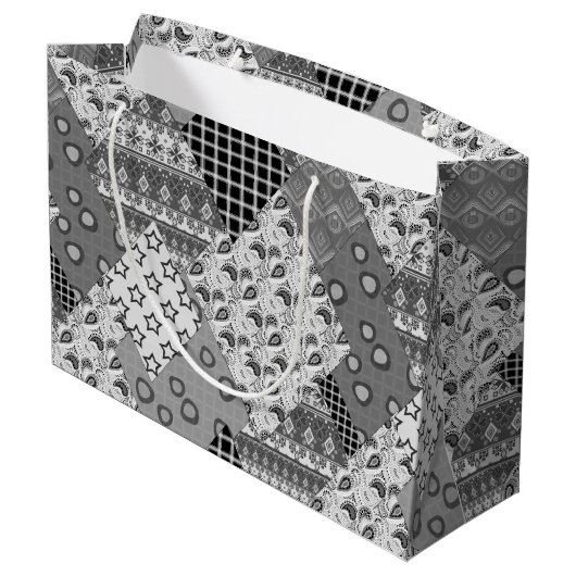 Gray Patchwork Patchwork Patroon Groot Cadeauzakje (Achterkant Gekanteld)