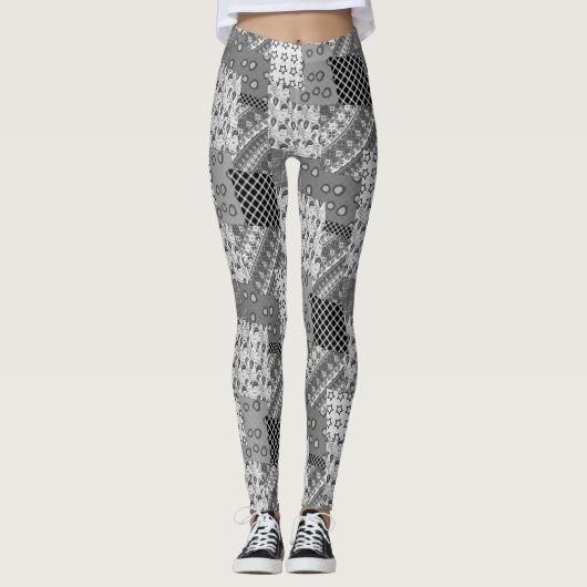 Gray Patchwork Patchwork Patroon Leggings (Voorkant)