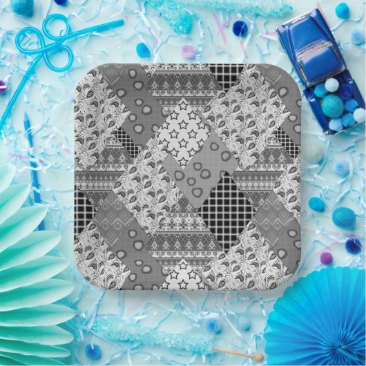 Gray Patchwork Patchwork Patroon Papieren Bordje (Feest)