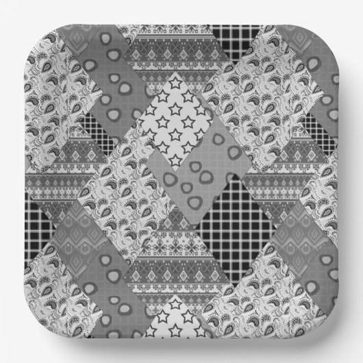 Gray Patchwork Patchwork Patroon Papieren Bordje (Voorkant)