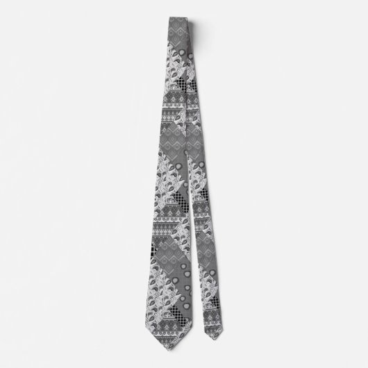 Gray Patchwork Patchwork Patroon Stropdas (Voorkant)
