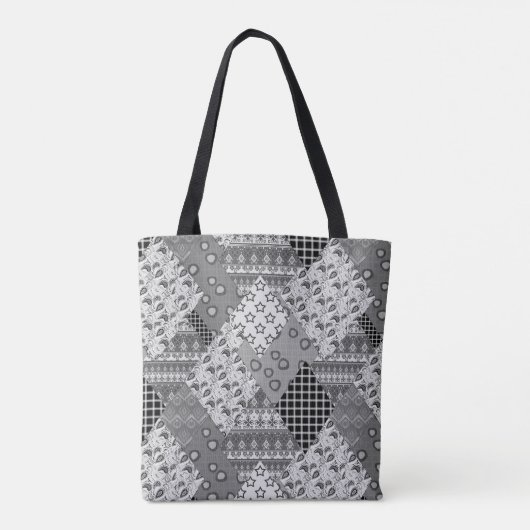 Gray Patchwork Patchwork Patroon Tote Bag (Achterkant)