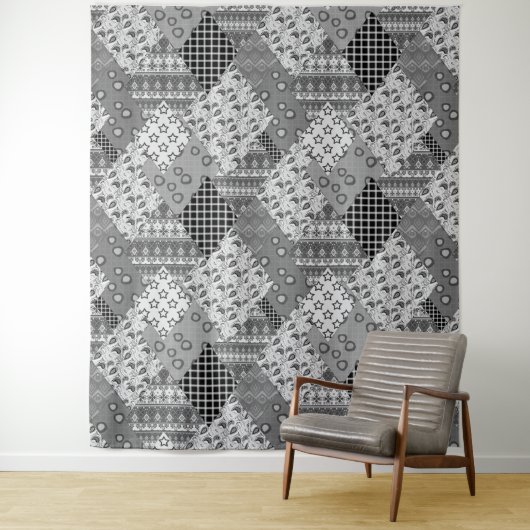 Gray Patchwork Patchwork Patroon Wandkleed (In situ)