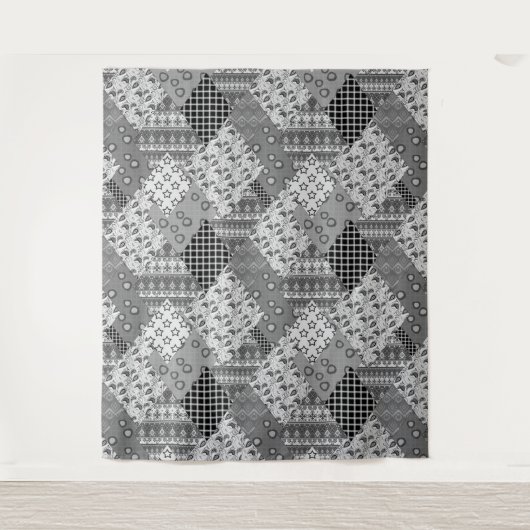 Gray Patchwork Patchwork Patroon Wandkleed (Voorkant)