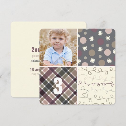 Gray Patchwork Pattern Squares Boy Foto Birthday Kaart (Voorkant / Achterkant)