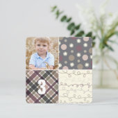 Gray Patchwork Pattern Squares Boy Foto Birthday Kaart (Staand voorkant)