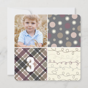 Gray Patchwork Pattern Squares Boy Foto Birthday Kaart