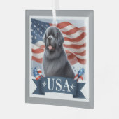 Gray Patriotic Newfoundland Dog Square Glas Ornament (Voorkant links)
