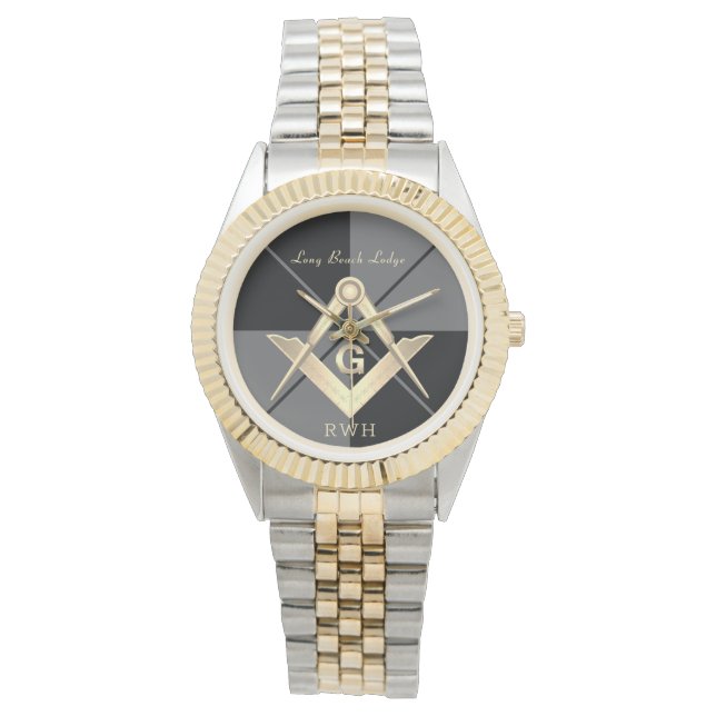 Gray Pattern Monogram Masonic Lodge Watch Horloge (Voorkant)