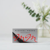 Gray Pattern Red Monogram Visitekaartje (Staand voorkant)