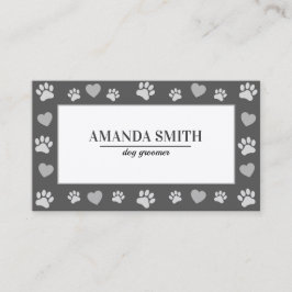 Gray Paw Prints Dog Groomer Business Card Visitekaartje