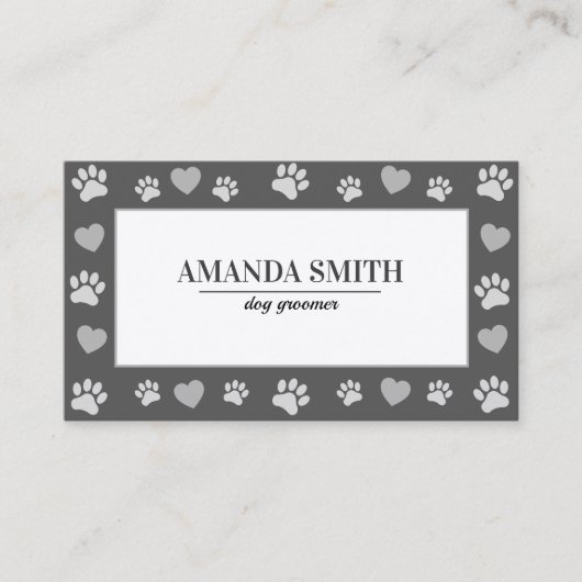 Gray Paw Prints Dog Groomer Business Card Visitekaartje (Voorkant)