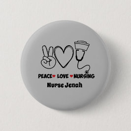 Gray Peace Love Nursing Appreciation Ronde Button 5,7 Cm