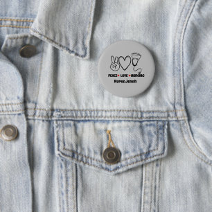 Gray Peace Love Nursing Appreciation Ronde Button 5,7 Cm