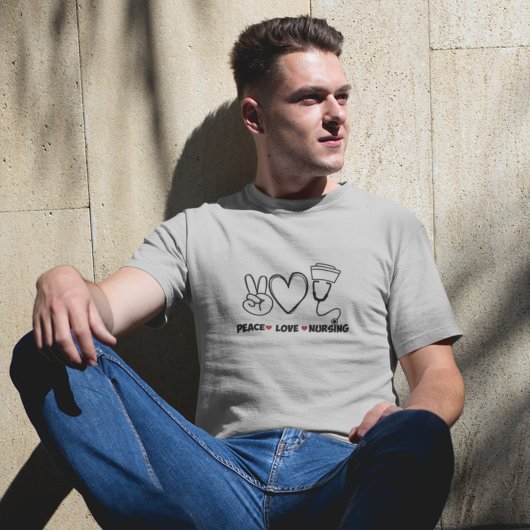 Gray Peace Love Nursing Appreciation T-shirt