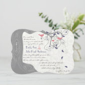 Gray Peach and Navy Love Bird Wedding Invitations Kaart (Staand voorkant)