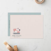GRAY PEACH PINK SEWWEWMACHINE TAILOR BUSINESS NOTITIEKAARTJE (Voorkant / Achterkant in situ)