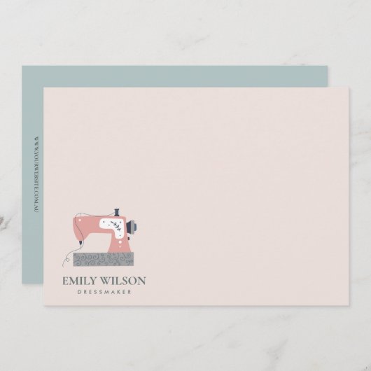 GRAY PEACH PINK SEWWEWMACHINE TAILOR BUSINESS NOTITIEKAARTJE (Voorkant / Achterkant)