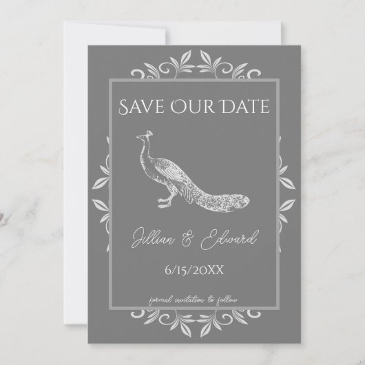 Gray Peacock Flourish Aankondiging (Voorkant)