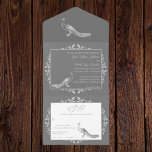 Gray Peacock Flourish All In One Uitnodiging<br><div class="desc">Nodig gasten uit voor je aanstaande bruiloft met een Grijze Pocock Flourish All in One Wedding Invite. Nodig ontwerp uit kenmerkt een elegante pauw die met bloei met een geperforeerde reactiekaart wordt bewandeld. Personaliseer met de bruom en de namen van de bruid samen met de trouwdatum en de plaats. Extra...</div>