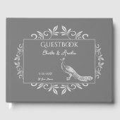 Gray Peacock Flourish Wedding Guest Book Gastenboek (Voorkant)
