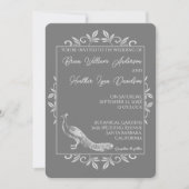 Gray Peacock Flourish Wedding Invitation Kaart (Voorkant)
