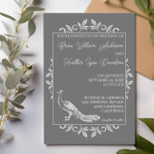 Gray Peacock Flourish Wedding Invitation Kaart