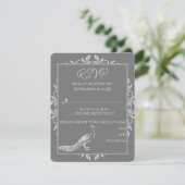 Gray Peacock Flourish Wedding RSVP-kaart RSVP Kaartje (Staand voorkant)