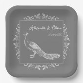 Gray Peacock Flourish Wedding Shower Paper Borden Papieren Bordje (Voorkant)