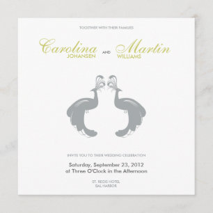 Gray Peacocks II Wedding Invite Kaart
