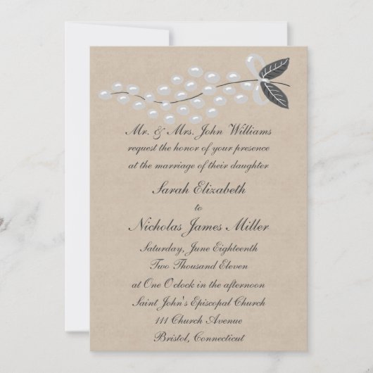 Gray Pearls Parchment Wedding Invitation Kaart (Voorkant)