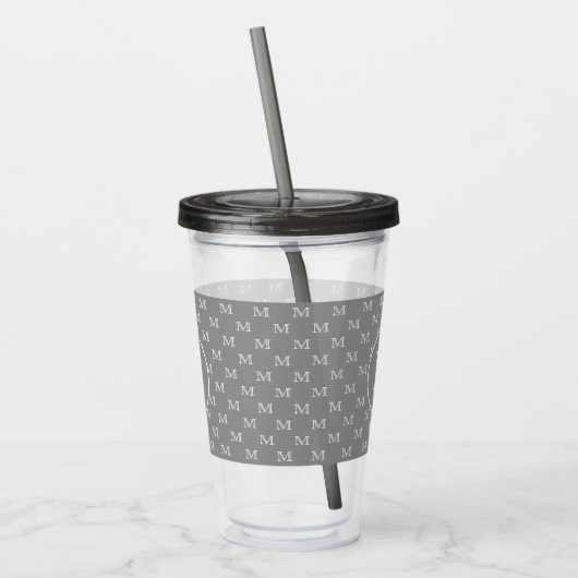 Gray Personal Monogram Patroon Acryl Drinkbeker (Links)