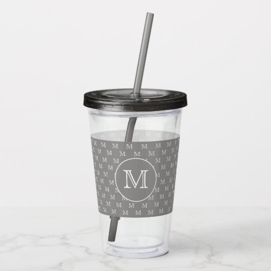 Gray Personal Monogram Patroon Acryl Drinkbeker (Achterkant)