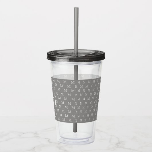 Gray Personal Monogram Patroon Acryl Drinkbeker (Rechts)