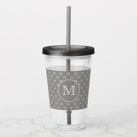 Gray Personal Monogram Patroon Acryl Drinkbeker (Voorkant)