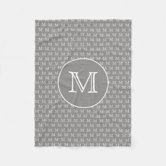 Gray Personal Monogram Patroon Fleece Deken (Voorkant)