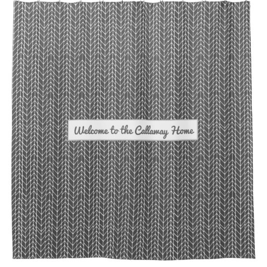 Gray Personalized Rustic Herringbone Pattern Douchegordijn (Voorkant)