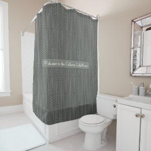 Gray Personalized Rustic Herringbone Pattern Douchegordijn