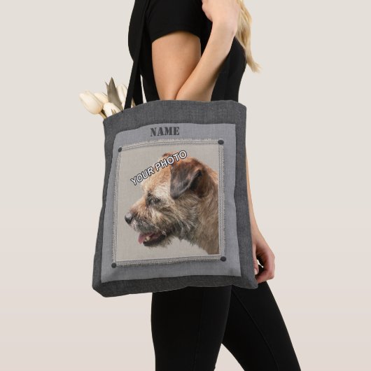 Gray Pet Portrait Foto Rustic decorative fringe Tote Bag (Dichtbij)