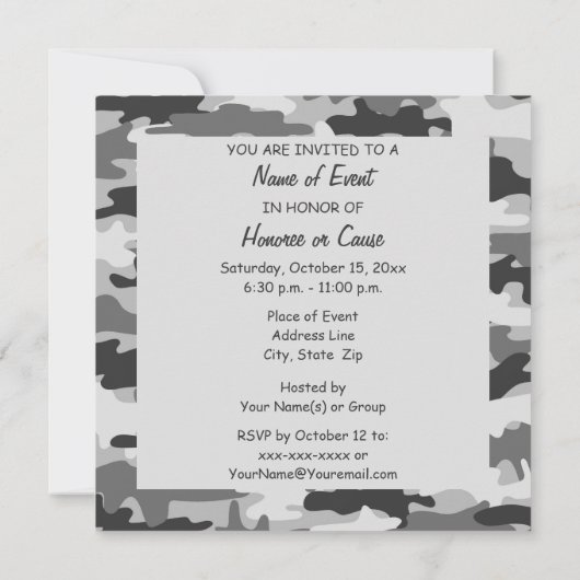 Gray Pewter Camouflage Party Event Square Kaart (Achterkant)